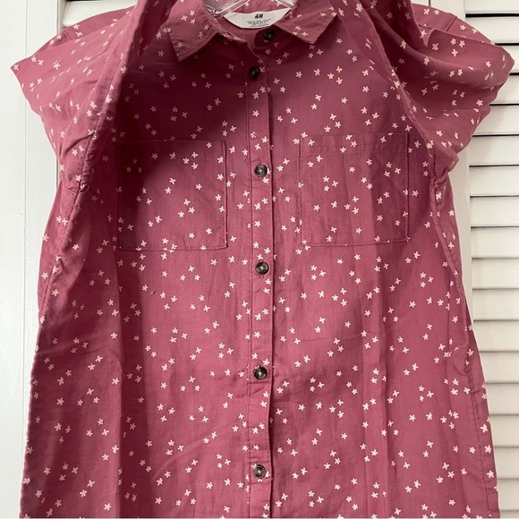 H&M Girls Mauve Stars print Shirt Dress long sleeve, size US 6X (6-7 Yrs) cotton - Picture 5 of 8